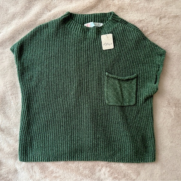NWT Free People FP Beach Freya Short Sleeve Sweater Emerald Spell Green Size M - Picture 11 of 11